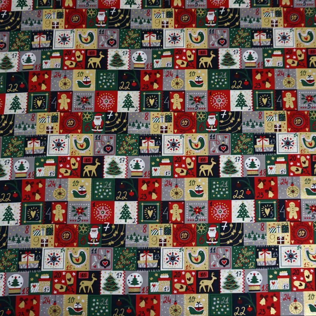 Baumwollstoff Motivdruck Weihnachtsmotive Adventskalender